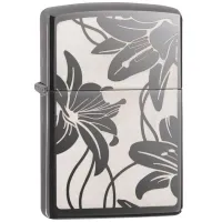 Зажигалка бензиновая Zippo Lily Black Ice Лилии, черный лед (29426)