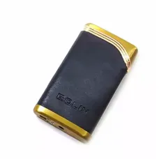 Запальничка газова турбо, червоне полум'я, метал,еко-шкіра, чорна, латунь (6х3,5х1 см) (DN32807A)