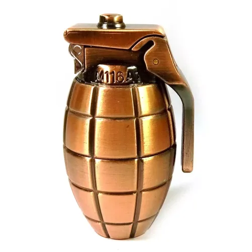 Газові запальнички Запальничка металева газова турбо зелене полум'я "Граната" колір мідь 6х4х3,5 см (DN27804A)