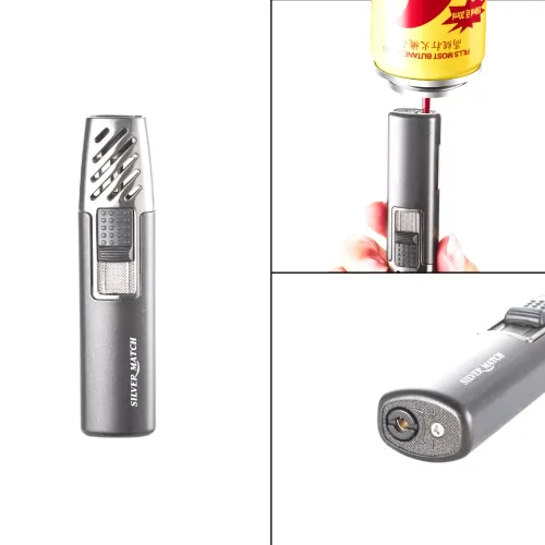 Газові запальнички Запальничка вузька газова турбо Silver Match Tirana пластик, метал,хром, сатин, оксамитовий мішечок мішечок (40674369SL)