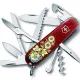 Ножі та мультитули Victorinox Складаний ніж 91 мм Victorinox Huntsman Ukraine 15 функцій, 4 шари, червоний напівпрозорий, Квіти (1.3713.T_T1050u)