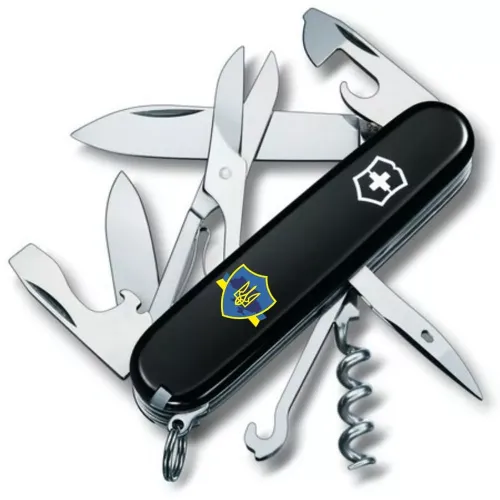 Ножі та мультитули Victorinox Складной нож Victorinox Climber Ukraine Трезубец на щите с лентой (1.3703.3_T1070u)