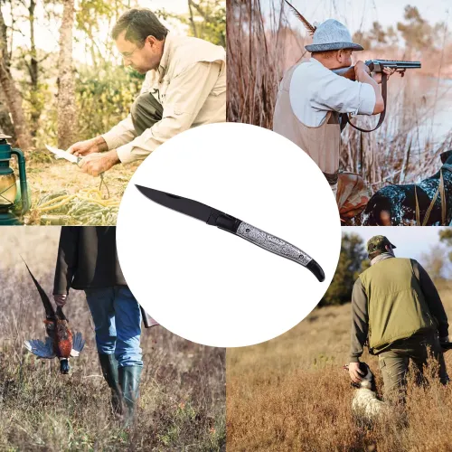 Другие ножи, комплекты и аксессуары Складаний ніж 21,5 см LAGUIOLE чорне лезо, вінтаж срібло, металева коробка (40269042)