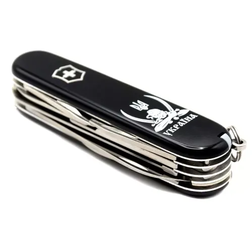 Ножі та мультитули Victorinox Складной нож Victorinox Huntsman Ukraine 91 мм 15 функций Козак с саблями (1.3713.3_T1110u)