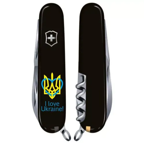 Ножі та мультитули Victorinox Складной нож Victorinox Huntsman Ukraine Трезубец с сердцем и I love Ukraine (1.3713.3_T1310u)