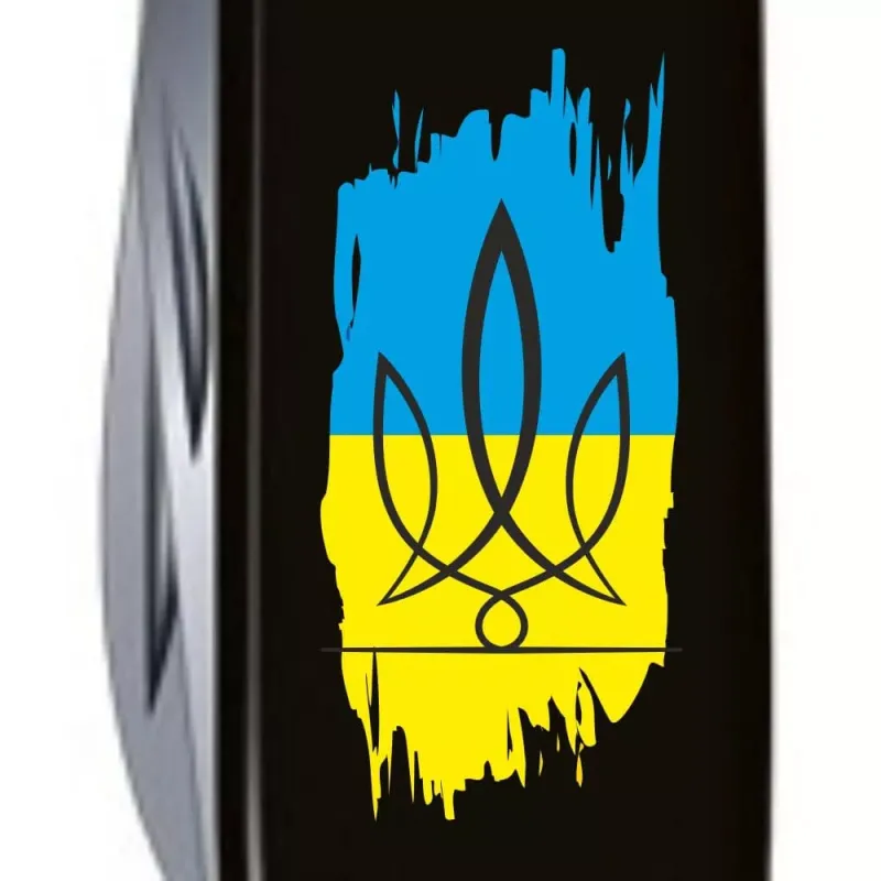 Складной нож Victorinox Spartan Ukraine 91мм 12 функций Черный Трезубец фигурный на фоне флага (1.3603.3_T1026u)