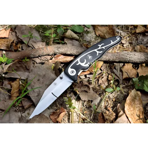 Другие ножи, комплекты и аксессуары Складаний мисливський ніж 22 см Laguiole чорне дерево пакка з металевим візерунком (40268404)