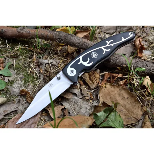 Другие ножи, комплекты и аксессуары Складаний мисливський ніж 22 см Laguiole чорне дерево пакка з металевим візерунком (40268404)