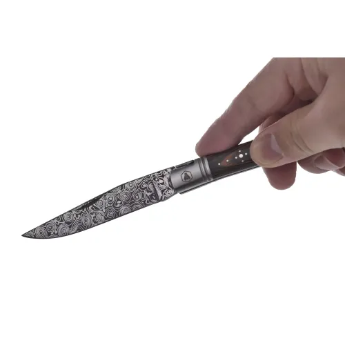 Другие ножи, комплекты и аксессуары Складаний ніж Laguiole 21.5 см коричневе дерево пакка, малюнок на лезі "дамаська сталь", металева коробка (40269047)