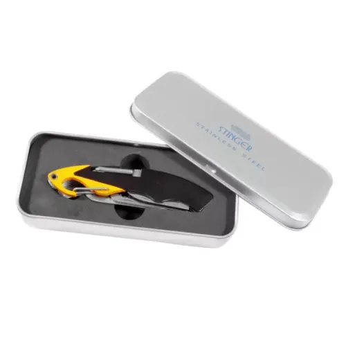 Другие ножи, комплекты и аксессуары Складаний ніж Stinger туристичний у металевій коробці Чорний з жовтим (HCY-6125Х)