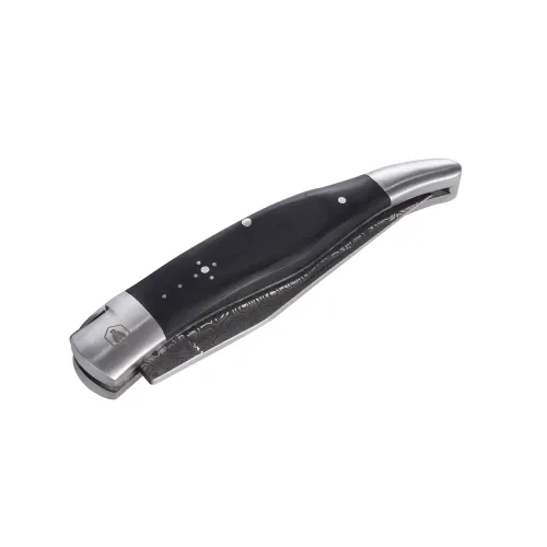 Другие ножи, комплекты и аксессуары Складаний ніж Laguiole 21.5 см чорне дерево пакка, малюнок на лезі "дамаська сталь", металева коробка (40269048)