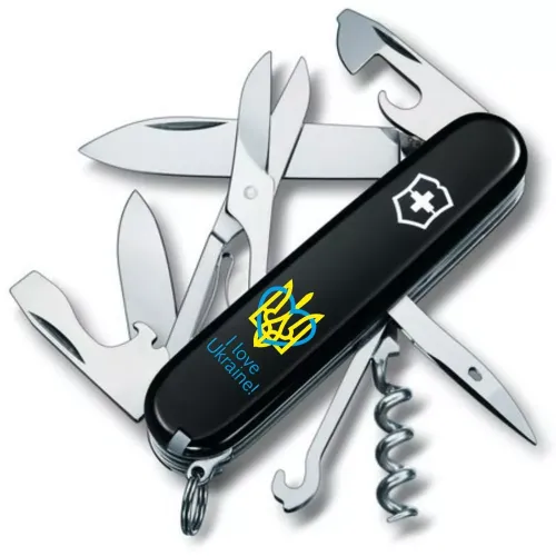 Ножі та мультитули Victorinox Складной нож Victorinox Climber Ukraine Трезубец с сердцем и I love Ukraine (1.3703.3_T1310u)