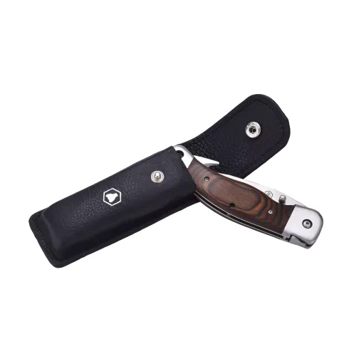 Другие ножи, комплекты и аксессуары Складаний мисливський ніж зі чорним шкіряним чохлом 21,5 см Laguiole, дерево, Коричневий (40268457)