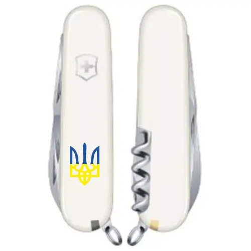 Ножі та мультитули Victorinox Складной нож Victorinox Spartan Ukraine 91мм 12 функций Белый Трезубец сине-желтый (1.3603.7_T0017u)
