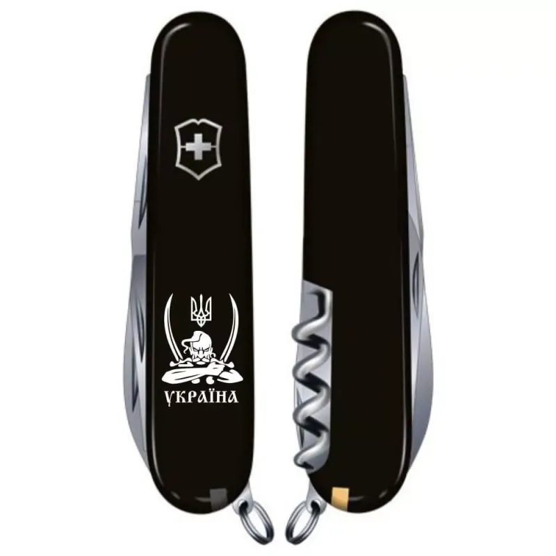 Складной нож Victorinox Spartan Ukraine 91 мм Козак с саблями Черный (1.3603.3_T1110u)