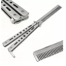 Ніж метелик 2 в 1 тренувальний/гребінець "Балісонг", не гострий, метал, хром (DN32882)