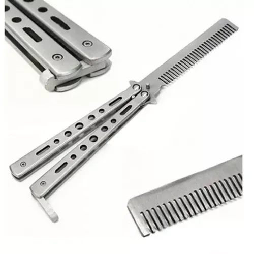 Другие ножи, комплекты и аксессуары Ніж метелик 2 в 1 тренувальний/гребінець "Балісонг", не гострий, метал, хром (DN32882)