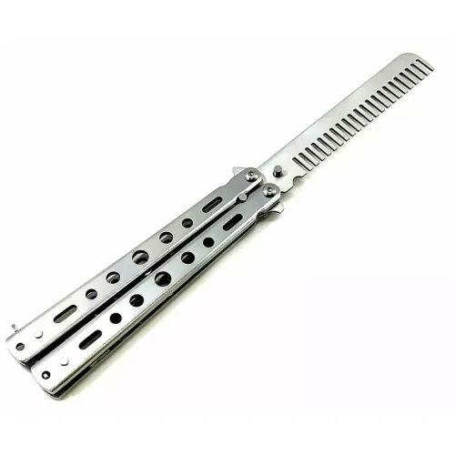 Другие ножи, комплекты и аксессуары Ніж метелик 2 в 1 тренувальний/гребінець "Балісонг", не гострий, метал, хром (DN32882)