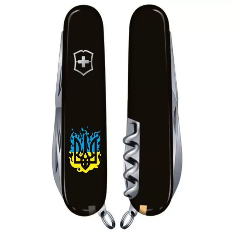Складной нож Victorinox Spartan Ukraine 91 мм 12 функций огненный Трезубец (1.3603.3_T0316u)