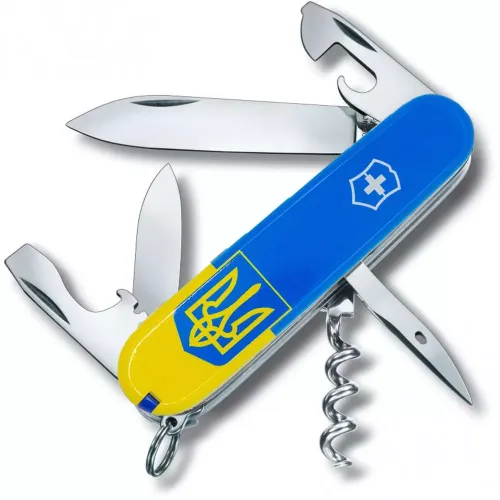 Ножі та мультитули Victorinox Складаний ніж Victorinox Spartan Ukraine Герб на прапорі вертикальний (1.3603.7.T3030p)