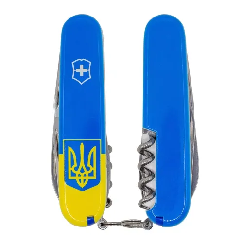 Ножі та мультитули Victorinox Складаний ніж Victorinox Spartan Ukraine Герб на прапорі вертикальний (1.3603.7.T3030p)