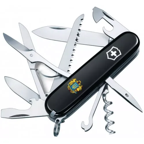 Ножі та мультитули Victorinox Складной нож Victorinox Huntsman Ukraine 91мм 15 функций Черный (1.3713.3_T0400u)