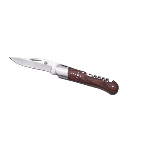 Другие ножи, комплекты и аксессуары Складаний мисливський ніж 20 см зі штопором та шкіряним чехлом Laguiole, дерево пакка, Коричневий (40268499)