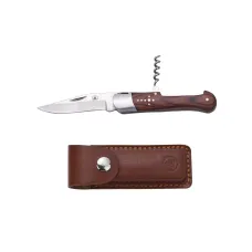 Складаний мисливський ніж 20 см зі штопором та шкіряним чехлом Laguiole, дерево пакка, Коричневий (40268499)