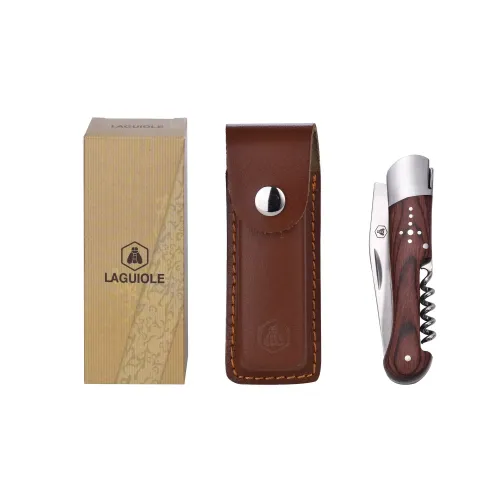 Другие ножи, комплекты и аксессуары Складаний мисливський ніж 20 см зі штопором та шкіряним чехлом Laguiole, дерево пакка, Коричневий (40268499)