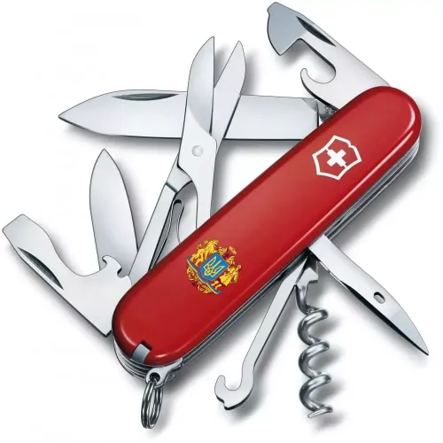 Ножі та мультитули Victorinox Складной нож Victorinox Climber Ukraine 91мм 14 функций Красный (1.3703_T0400u)