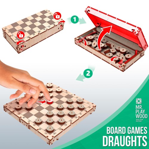 Mr.Playwood Шашки механічна дерев'яна 3D-модель