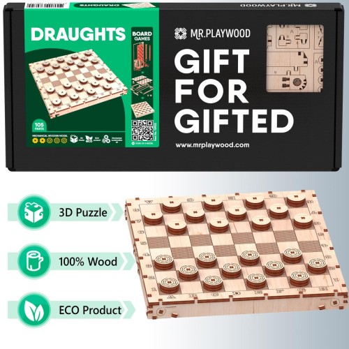 Mr.Playwood Шашки механічна дерев'яна 3D-модель
