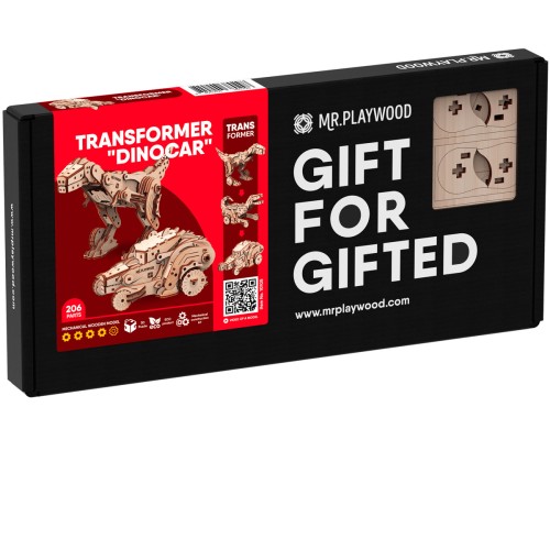 Mr.Playwood Трансформер Дінокар конструктор механічний дерев'яний 3D 206 дет.Лісовичок - скарбничка конструктор механічний дерев'яний 3D 63 дет.