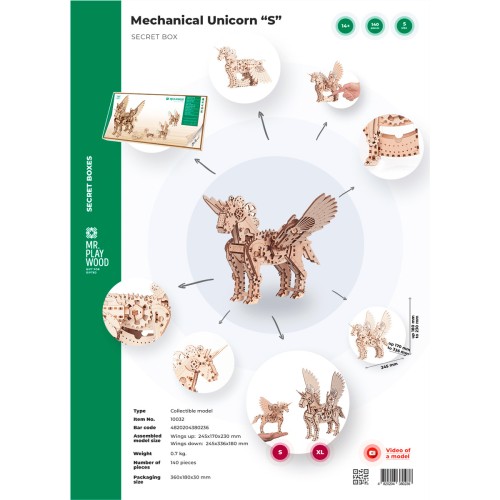Mr.Playwood Єдиноріг S конструктор механічний дерев'яний 3D 140 дет.