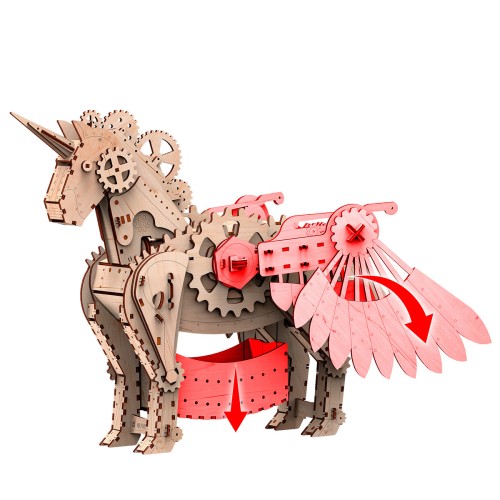 Mr.Playwood Єдиноріг S конструктор механічний дерев'яний 3D 140 дет.