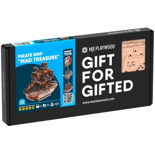Mr.Playwood Корабель піратський "Божевільний скарб" конструктор механічний дерев'яний 3D 156 дет