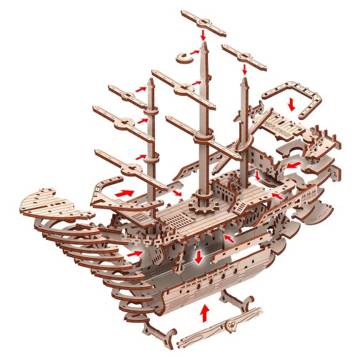 Mr.Playwood Корабель піратський "Божевільний скарб" конструктор механічний дерев'яний 3D 156 дет