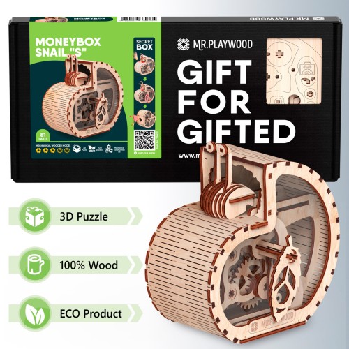 Mr.Playwood Равлик-скарбничка S конструктор механічний дерев'яний 3D 81 дет.