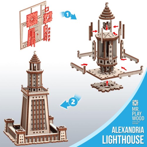 Mr.Playwood Александрійський Маяк конструктор механічний дерев'яний 3D 169 дет.