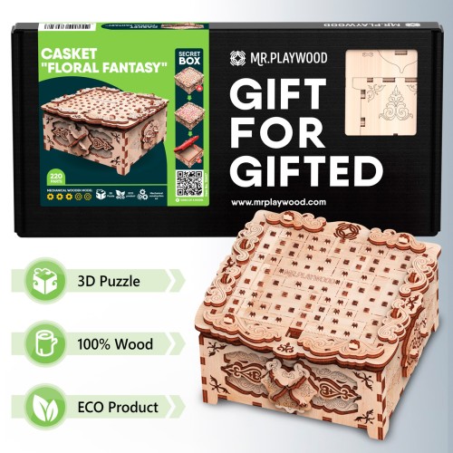 Mr.Playwood Шкатулка Квіткова Фантазія конструктор механічний дерев'яний 3D 220 дет.