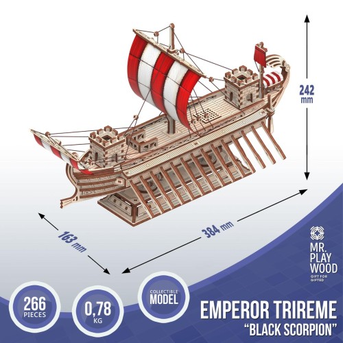 Mr.Playwood Корабель Імператорська Трірема "Чорний Скорпіон" конструктор механічний дерев'яний 3D 266 дет.