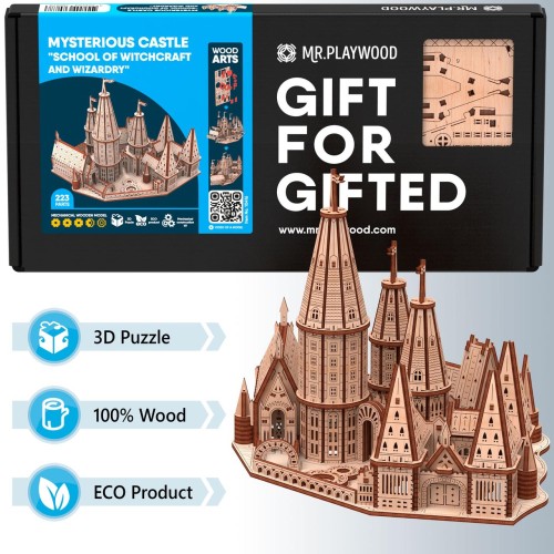 Mr.Playwood Таємничий замок "Школа чаклунства" конструктор механічний дерев'яний 3D 223 дет.