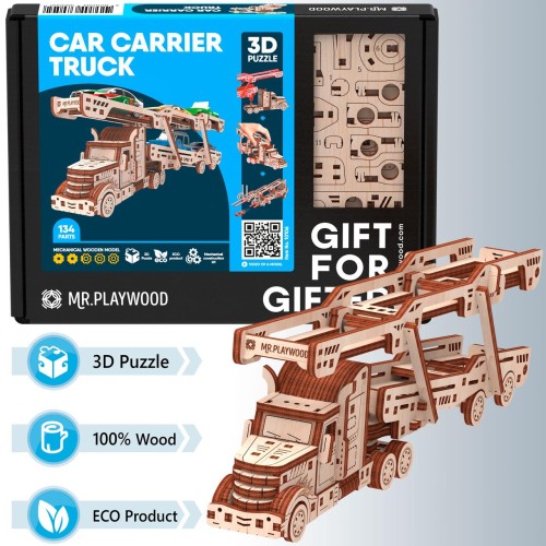 Mr.Playwood Автовоз конструктор механічний дерев'яний 3D 134дет.