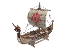 Корабель Драккар Вікінгів "Бойовий Дракон" конструктор механічний дерев'яний 3D 131 дет.