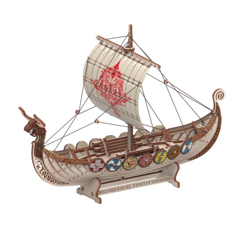 Mr.Playwood Корабель Драккар Вікінгів "Бойовий Дракон" конструктор механічний дерев'яний 3D 131 дет.