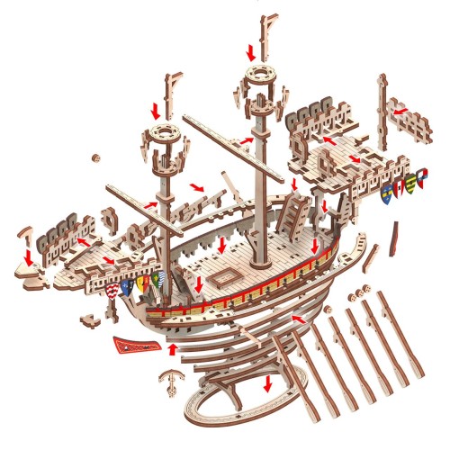Mr.Playwood Корабель Лев "Летаючий по хвилях" конструктор механічний дерев'яний 3D 177 дет.
