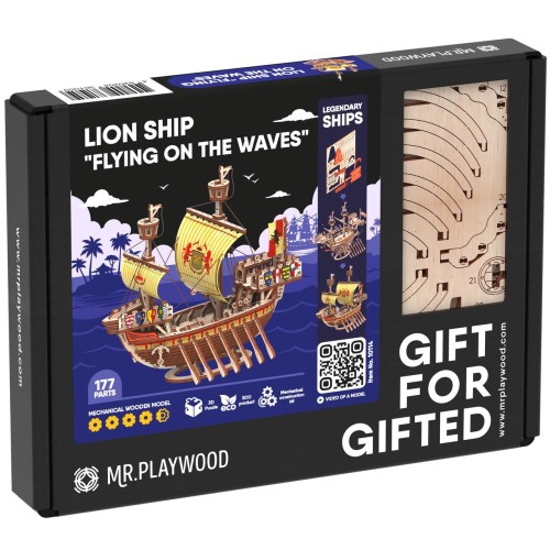 Mr.Playwood Корабель Лев "Летаючий по хвилях" конструктор механічний дерев'яний 3D 177 дет.