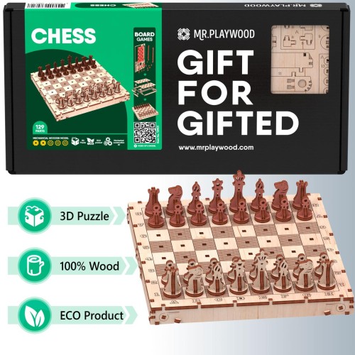 Mr.Playwood Шахи конструктор механічний дерев'яний 3D 129 дет.