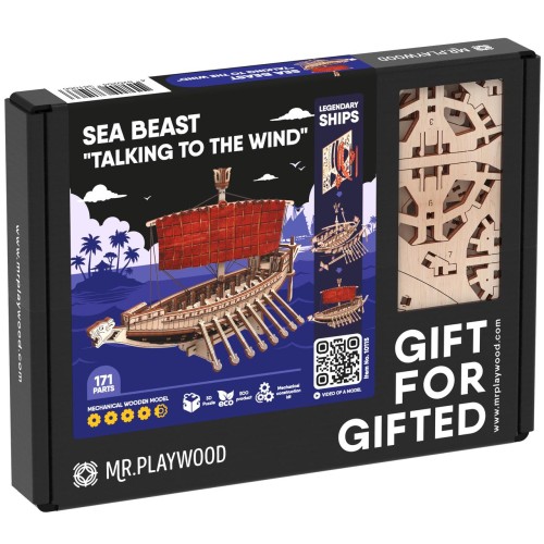 Mr.Playwood Корабель Морський Звір "Розмовляючий з вітром" конструктор механічний дерев'яний 3D 171 дет.