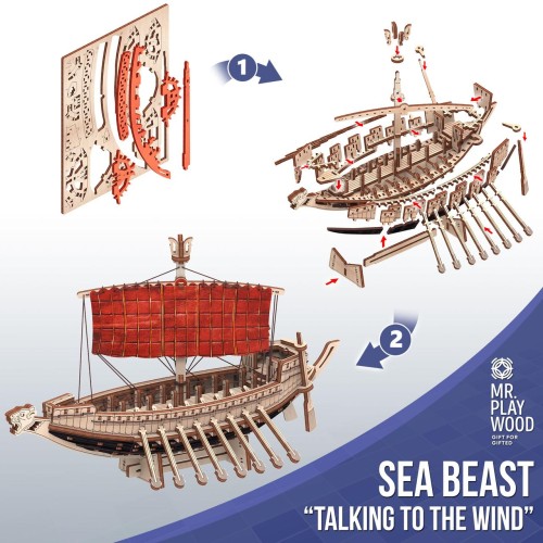 Mr.Playwood Корабель Морський Звір "Розмовляючий з вітром" конструктор механічний дерев'яний 3D 171 дет.